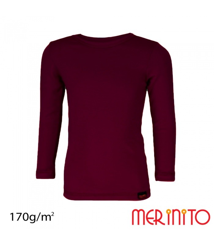Bluza copii lana merinos 170g/mp Wine - Merinito