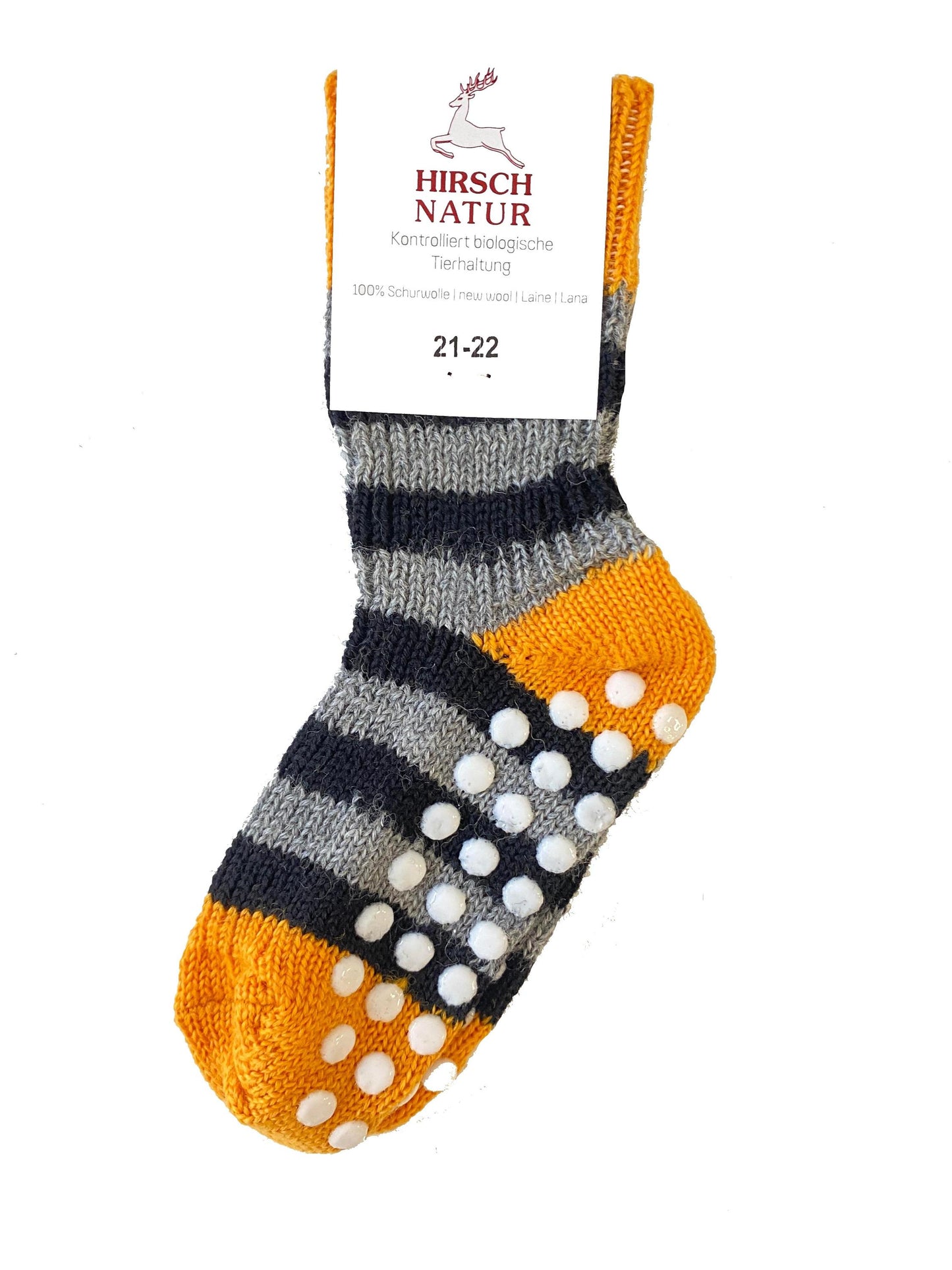 Șosete groase Hirsch Natur din lână organică cu stopper anti-alunecare - Yellow-Grey-Black