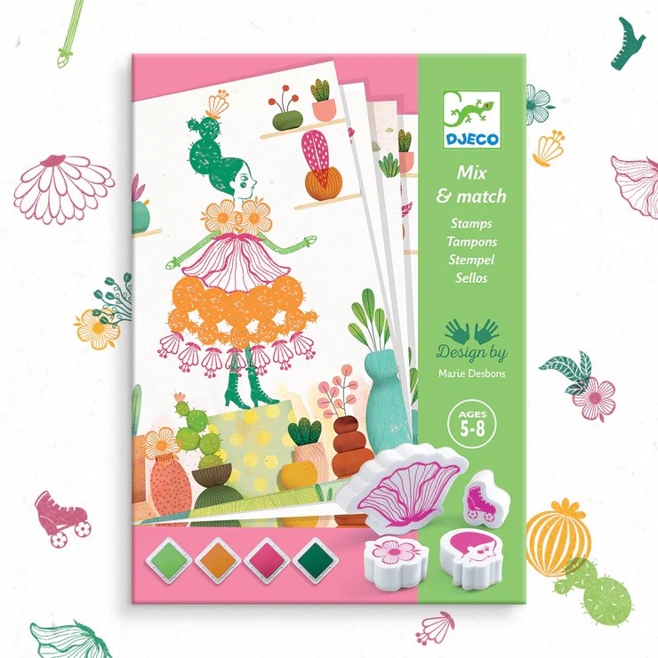 Joc creativ cu ștampile Fete flori, Djeco