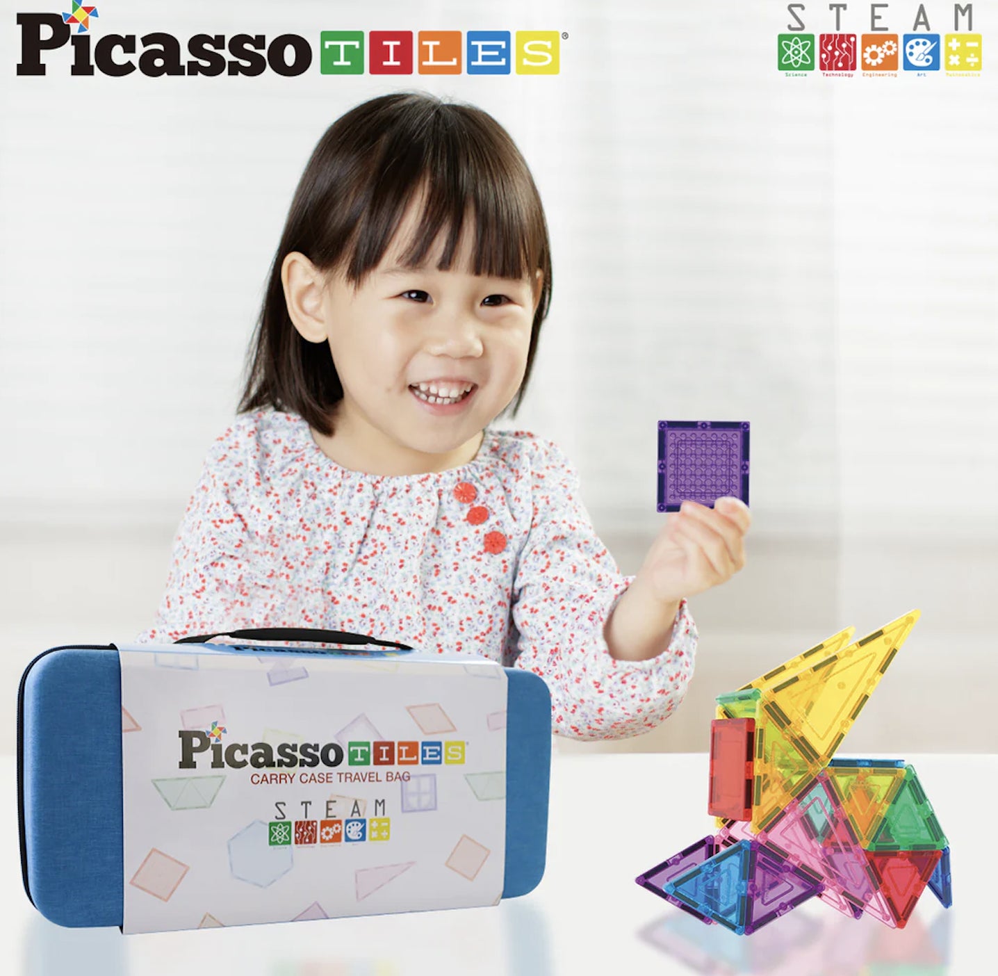Geantă de transport PicassoTiles® pentru seturile magnetice de construcție, figurinele sau blocurile de construcție PicassoToys®
