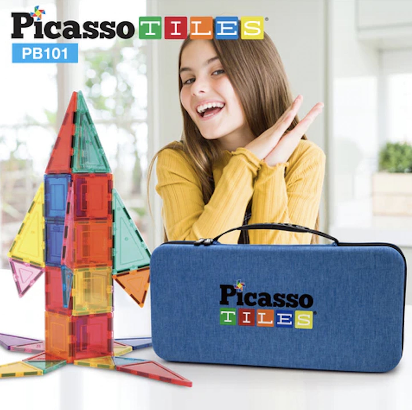 Set PicassoTiles 101 Piese Magnetice De Construcție Cu Geantă De Transport