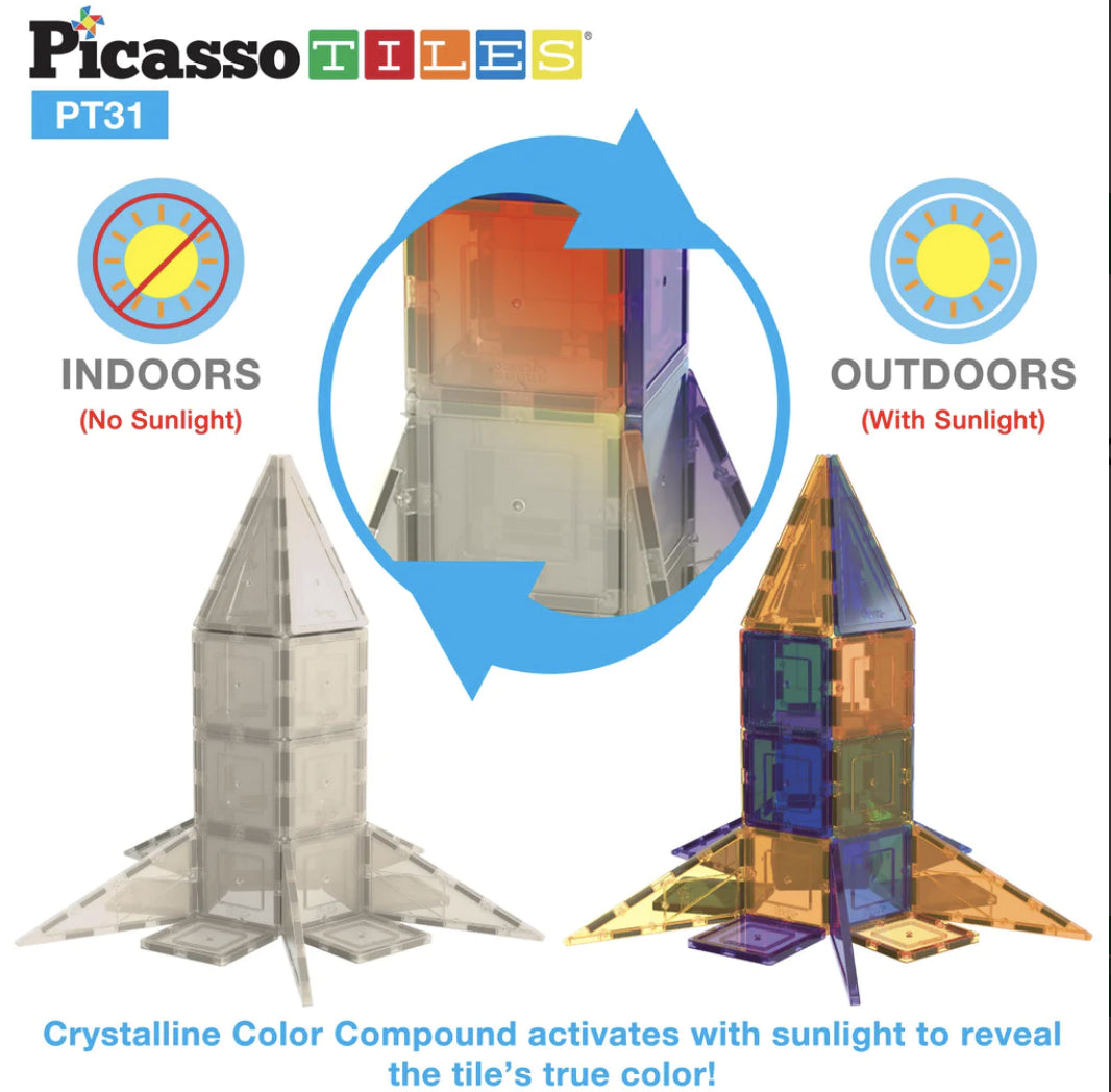 Set PicassoTiles 31 Piese Magnetice De Construcție În Culori Schimbătoare Activate UV