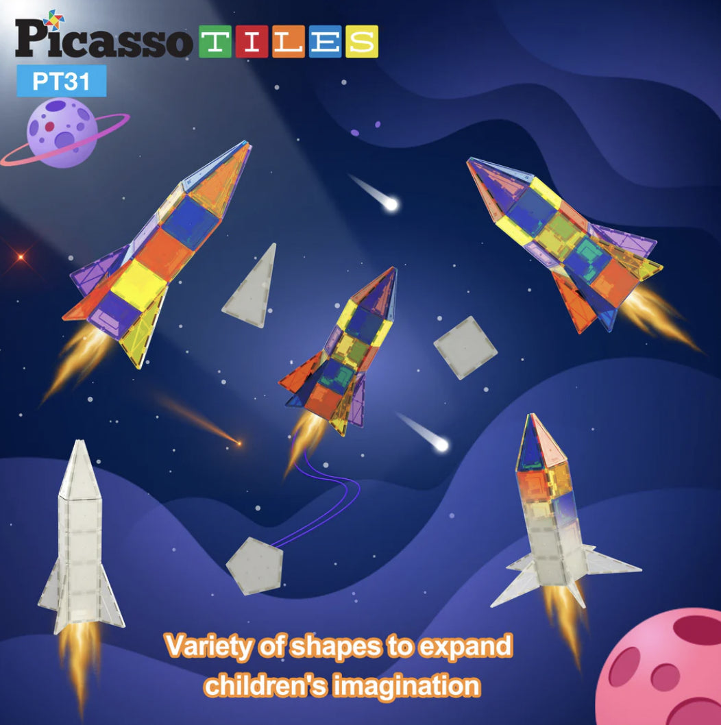 Set PicassoTiles 31 Piese Magnetice De Construcție În Culori Schimbătoare Activate UV