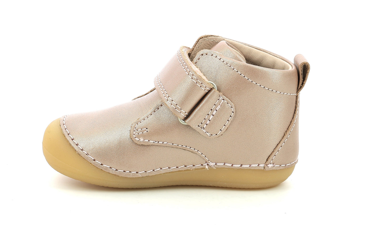 Ghete din piele cu velcro Kickers - SABIO - Pink Metal