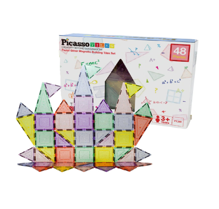 Set PicassoTiles 48 Piese Magnetice De Construcție Pastel Cu Sclipici