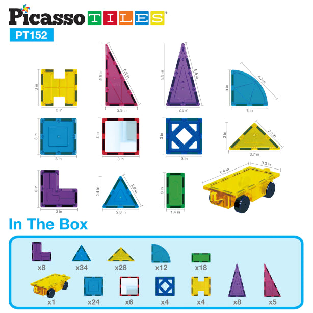 Set PicassoTiles - 152 piese magnetice de construcție