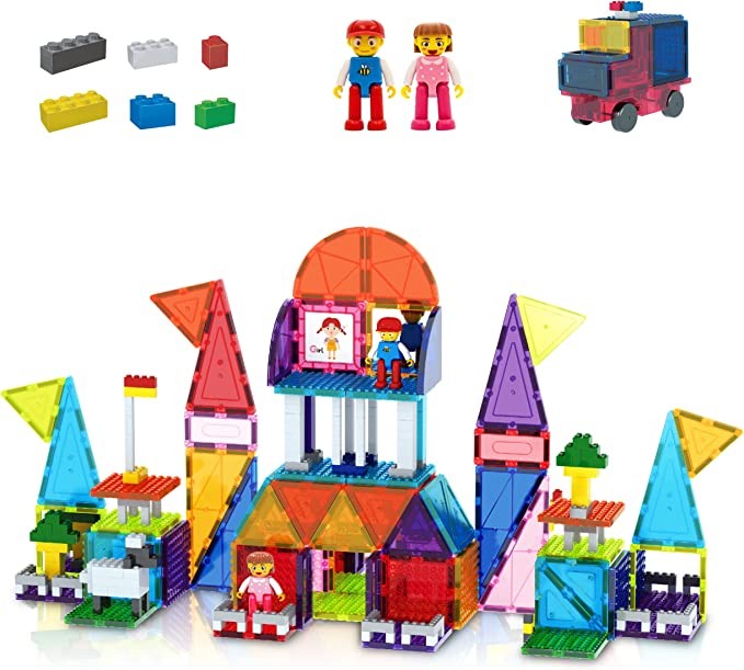 Set PicassoTiles - 333 piese: piese magnetice, cărămizi de construcție, figurine magnetice și alte piese extra