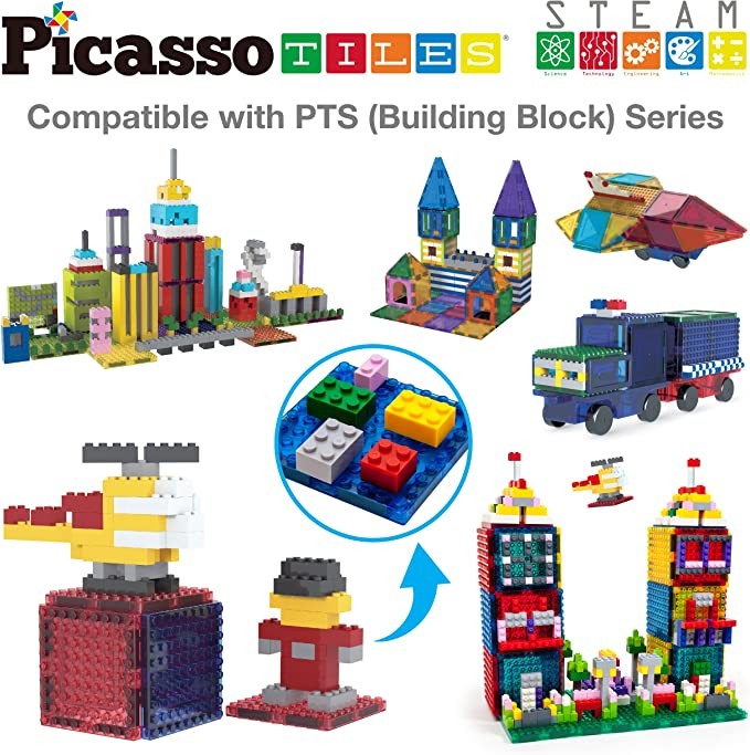 Set PicassoTiles - 333 piese: piese magnetice, cărămizi de construcție, figurine magnetice și alte piese extra