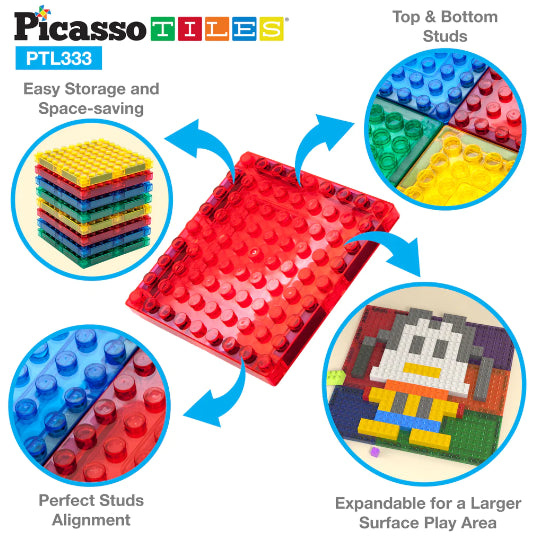 Set PicassoTiles - 333 piese: piese magnetice, cărămizi de construcție, figurine magnetice și alte piese extra
