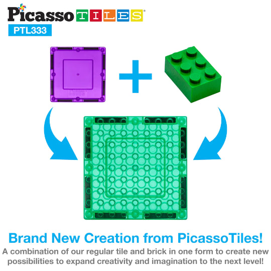 Set PicassoTiles - 333 piese: piese magnetice, cărămizi de construcție, figurine magnetice și alte piese extra