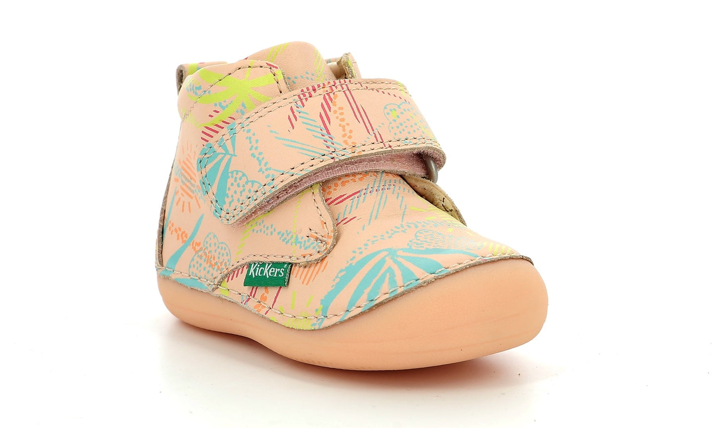 Ghete din piele cu velcro Kickers - SABIO - Rose Sunshine