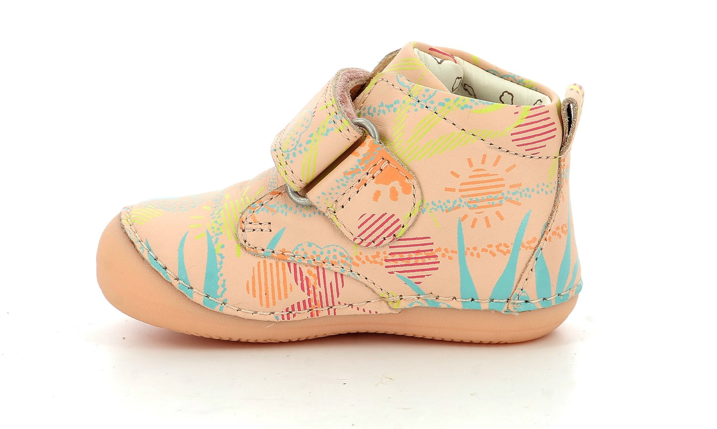 Ghete din piele cu velcro Kickers - SABIO - Rose Sunshine