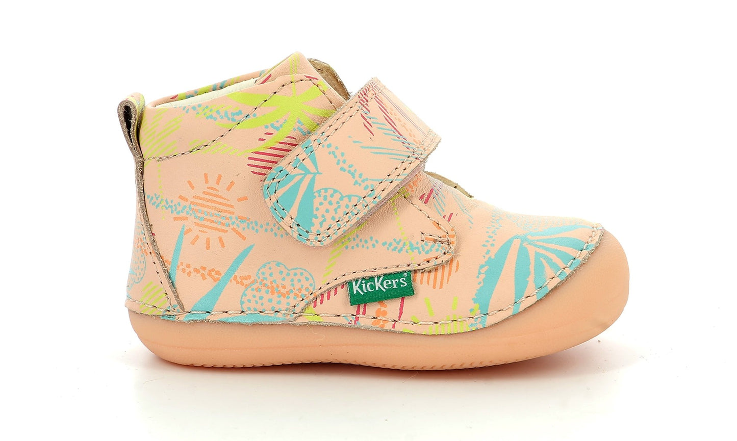 Ghete din piele cu velcro Kickers - SABIO - Rose Sunshine