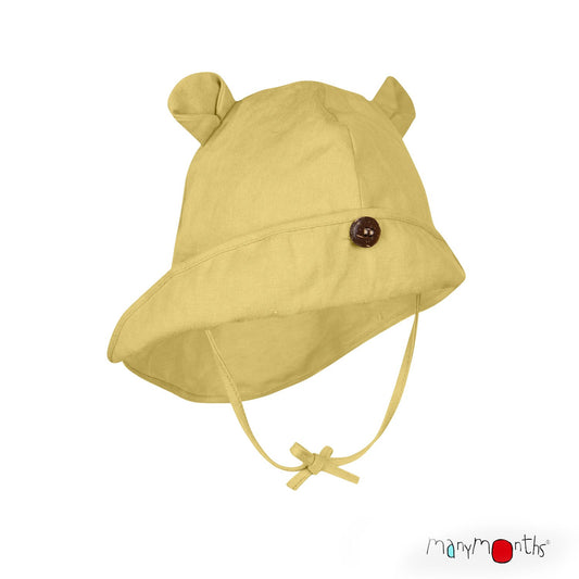 Pălărie ajustabilă ManyMonths Unique cu urechiușe cânepă și bumbac - Citron Curd