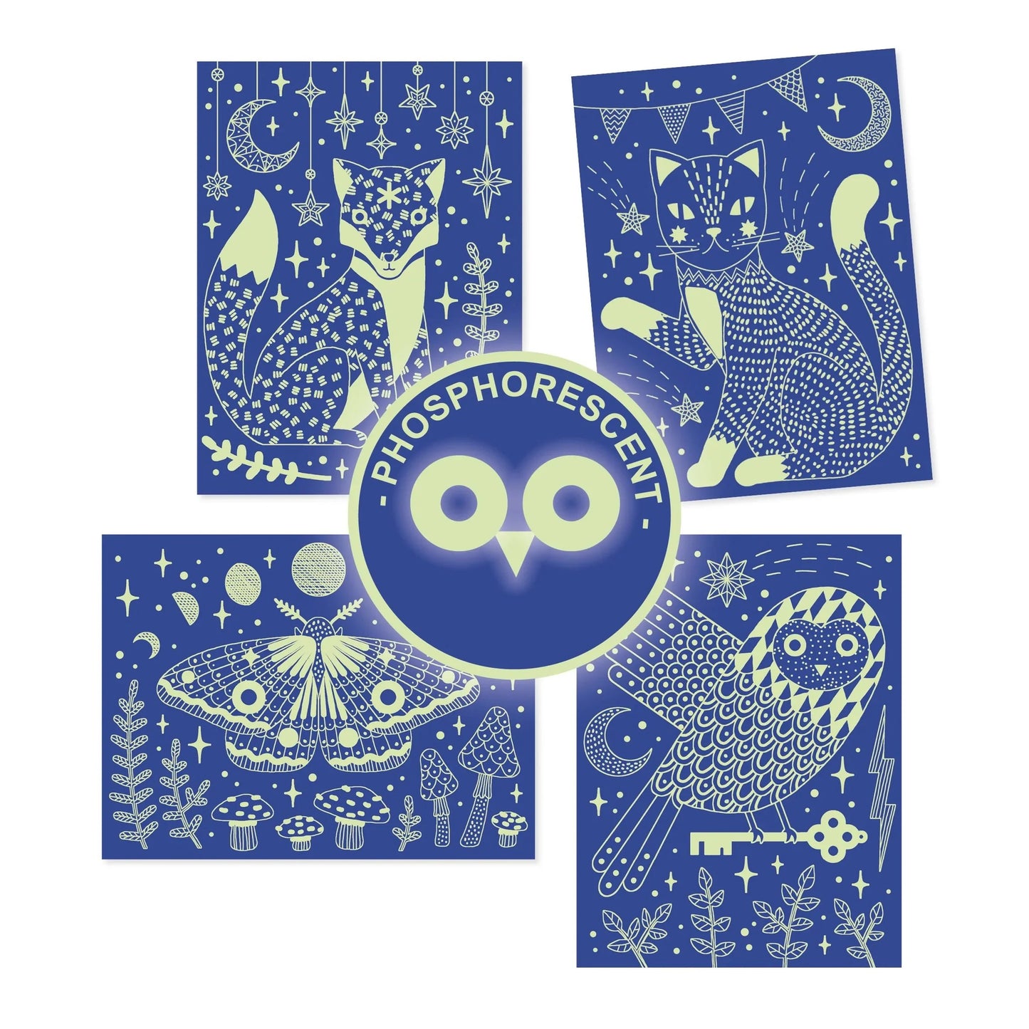 Joc creativ de răzuit planșe fluorescente - Noaptea - Djeco
