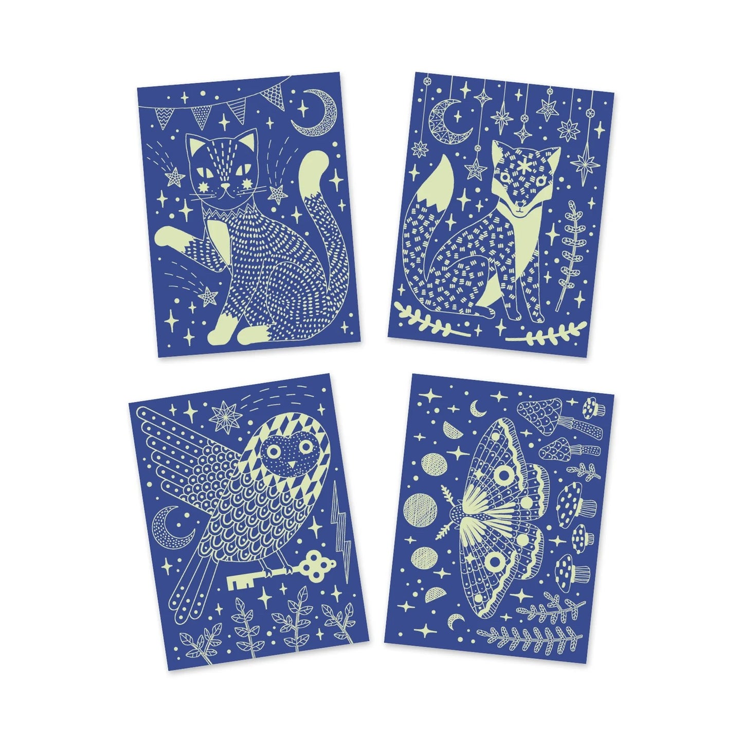 Joc creativ de răzuit planșe fluorescente - Noaptea - Djeco