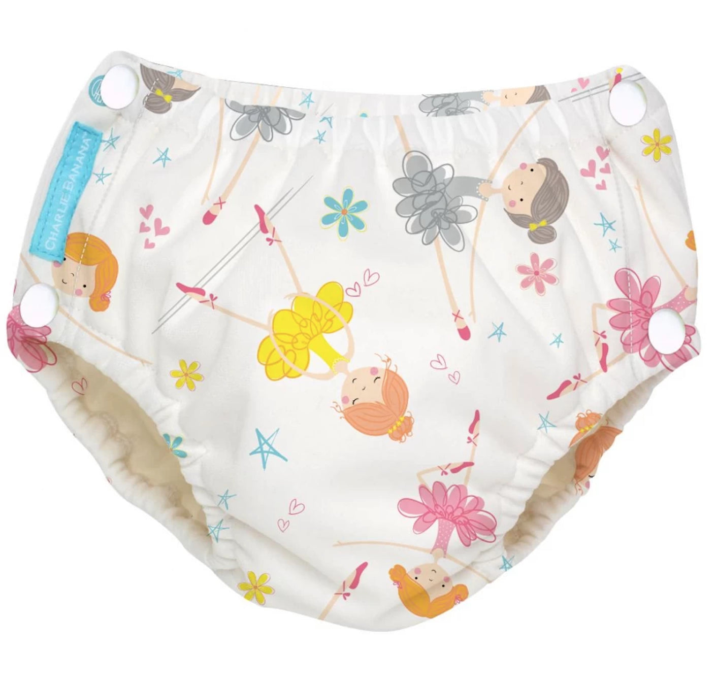 Scutec refolosibil de înot Charlie Banana cu interior de Tencel și capse laterale - Diva Ballerina