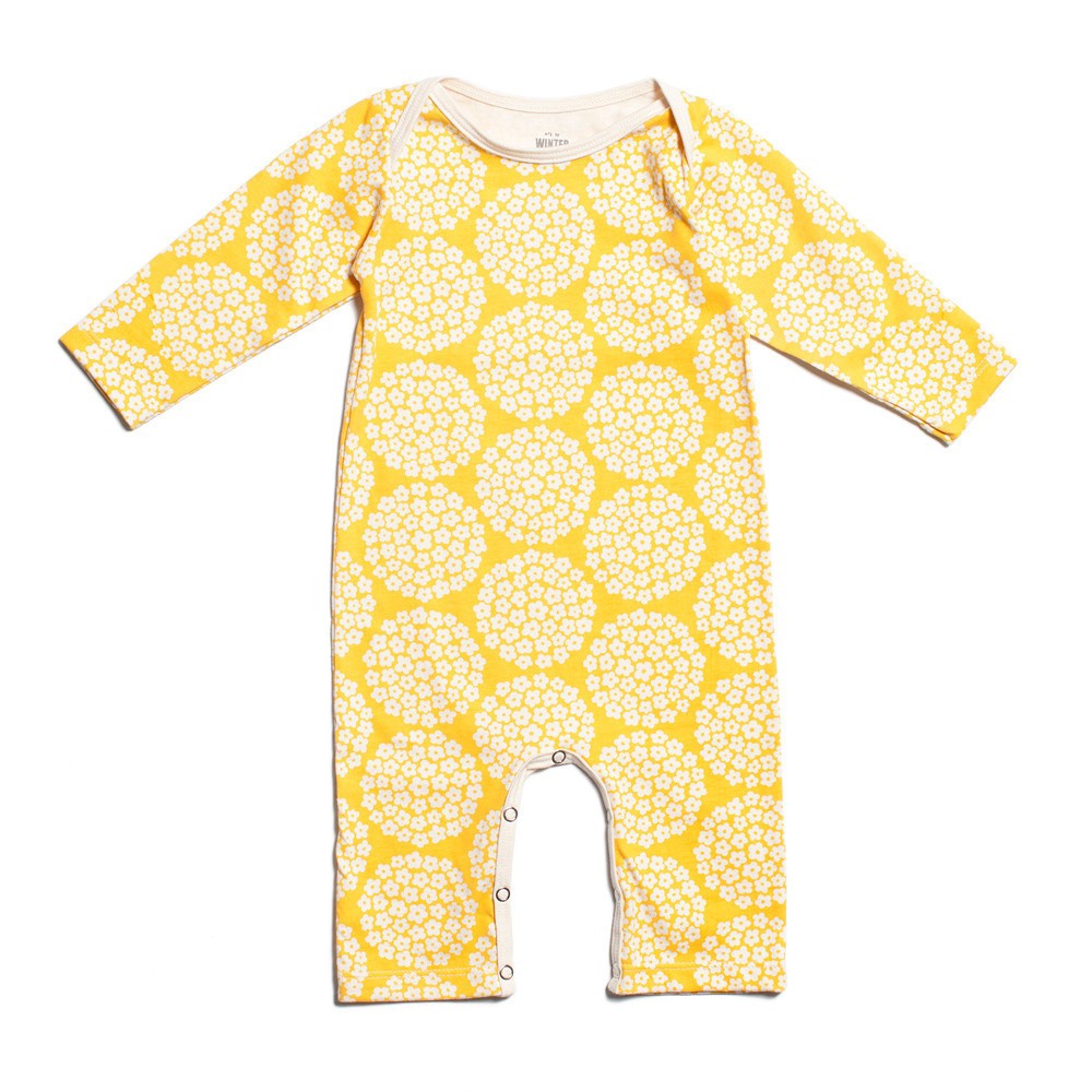 Salopeta cu maneci lungi din bumbac organic Winter Water Factory - Flower Dots Yellow