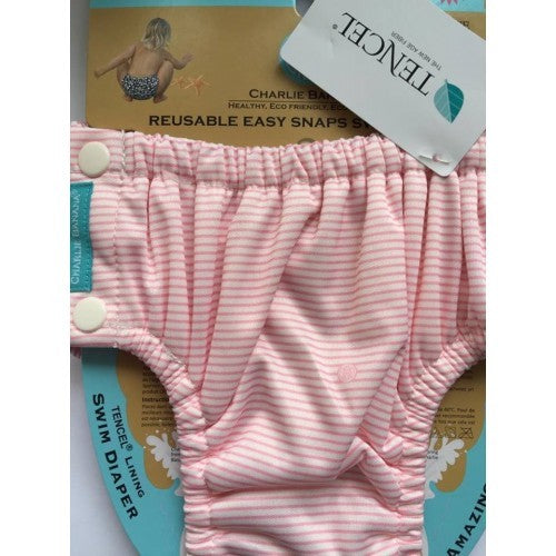 Scutec refolosibil de înot Charlie Banana cu interior de Tencel și capse laterale - model Pencil Stripes Pink