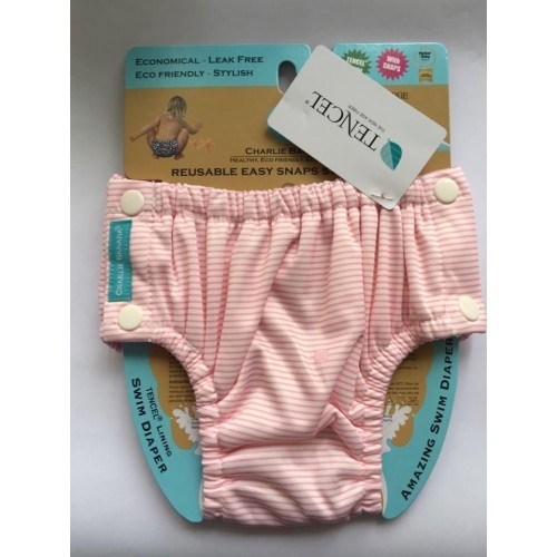 Scutec refolosibil de înot Charlie Banana cu interior de Tencel și capse laterale - model Pencil Stripes Pink