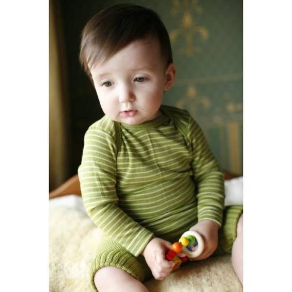 Body lână și mătase dungi verzi, organic - Cosilana