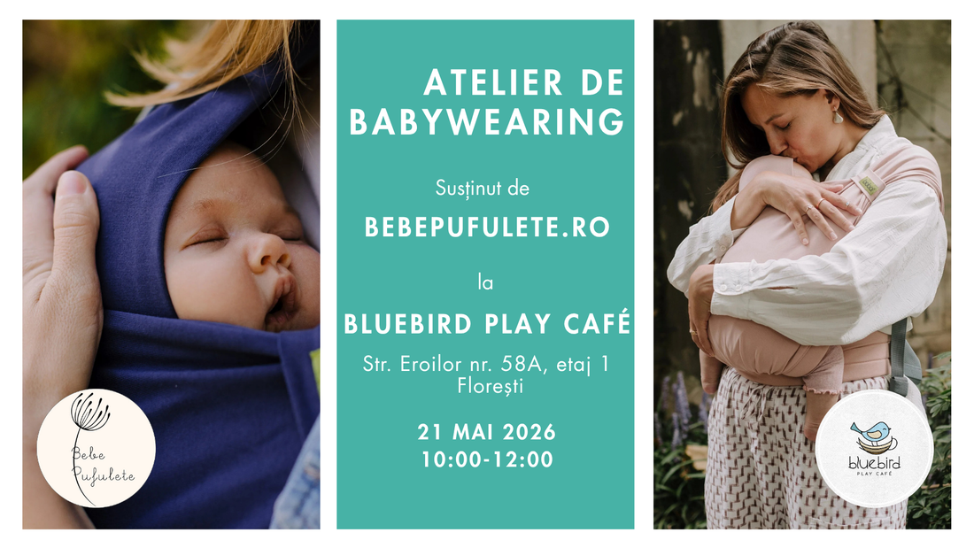 Atelier de babywearing cu echipa Bebepufulete la Bluebird Play Café