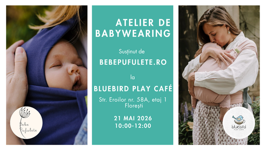 Atelier de babywearing cu echipa Bebepufulete la Bluebird Play Café