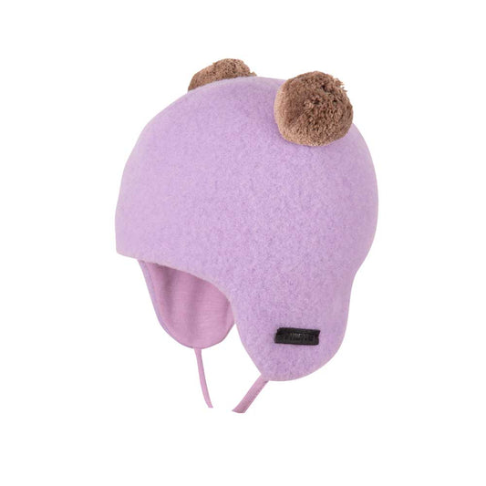 Căciulă Pure Pure din lână fleece organică cu pompoane - Lilac