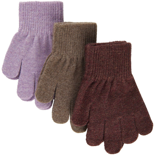 Mănuși tricotate cu lână Magic Gloves Mikk-line - set de 3 perechi Dark Mink - Slate Black - Chalk Violet