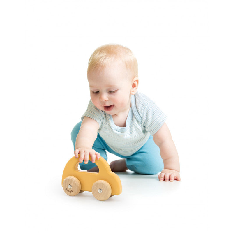 Mașinuță din lemn galbenă cu design vintage, PolarB Viga