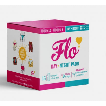 Pachet Combo Day and Night cu 10 absorbante de zi și 5 pt noapte, cu aripioare, Flo