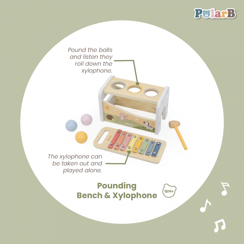 Banc de lovit cu Xilofon Montessori 3 in 1, Polar B