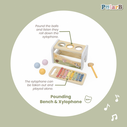 Banc de lovit cu Xilofon Montessori 3 in 1, Polar B