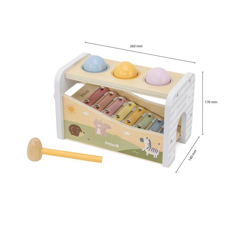 Banc de lovit cu Xilofon Montessori 3 in 1, Polar B