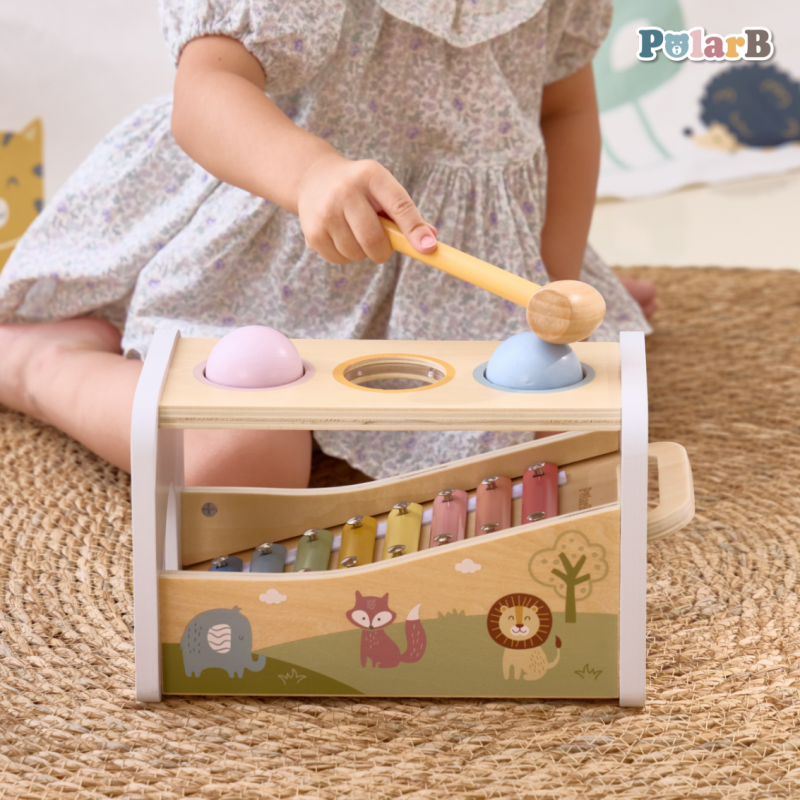 Banc de lovit cu Xilofon Montessori 3 in 1, Polar B