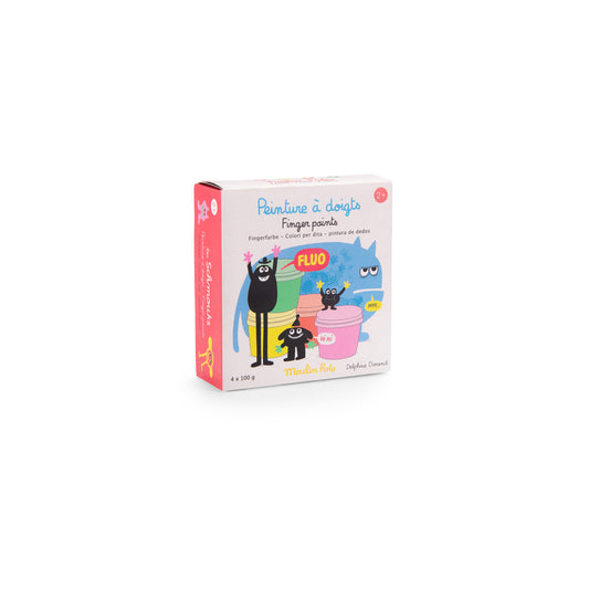 Acuarele neon pentru pictură cu degetele – Set 4 culori fluorescente pentru copii 2+ | Moulin Roty