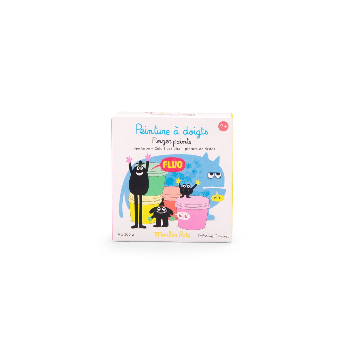 Acuarele neon pentru pictură cu degetele – Set 4 culori fluorescente pentru copii 2+ | Moulin Roty
