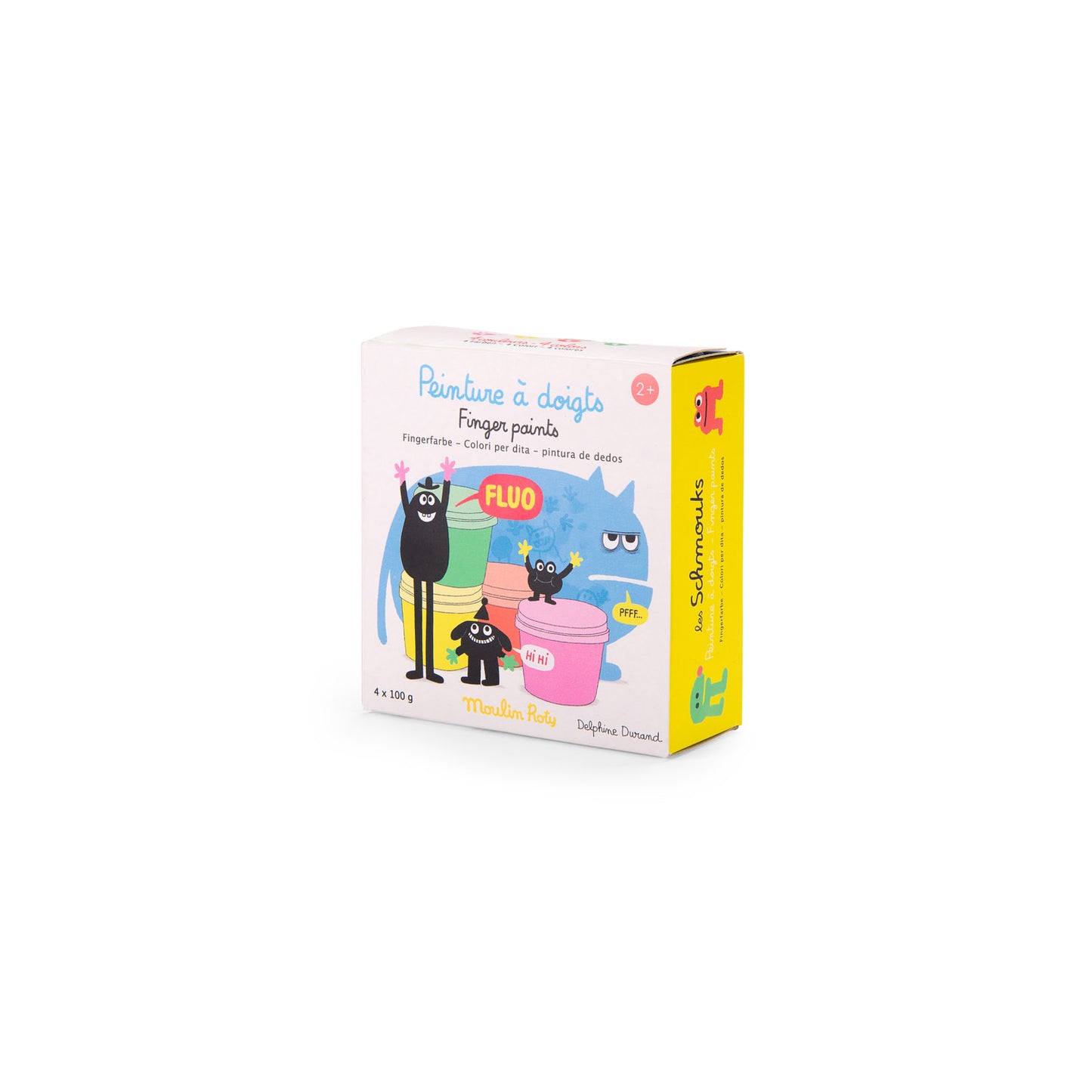 Acuarele neon pentru pictură cu degetele – Set 4 culori fluorescente pentru copii 2+ | Moulin Roty