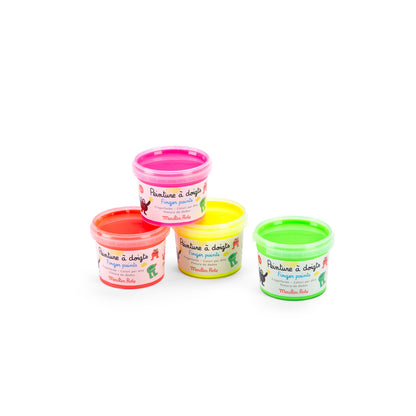 Acuarele neon pentru pictură cu degetele – Set 4 culori fluorescente pentru copii 2+ | Moulin Roty