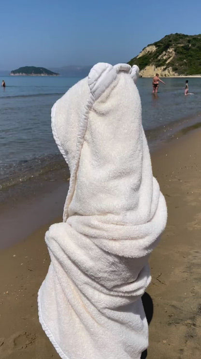 Prosop de baie pentru copii, cu glugă și urechi, crem, 100 x 100 cm - Twindeco - Milky Way