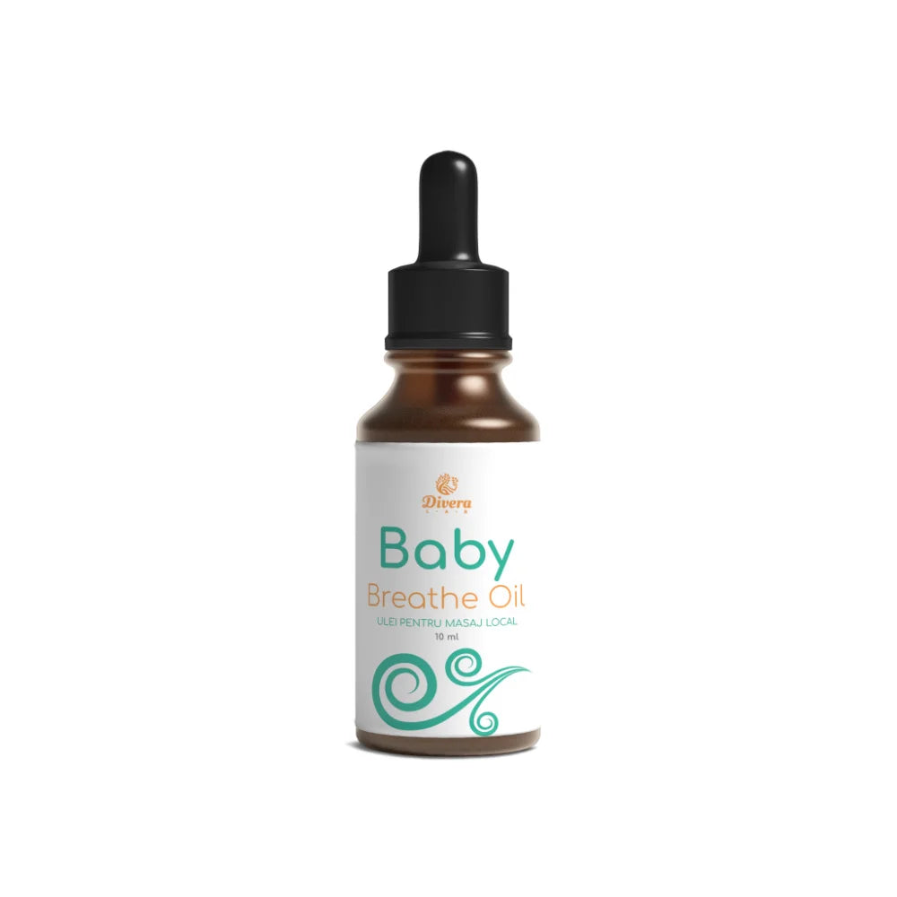 Baby Breathe Oil ulei de masaj natural – pentru bebeluși 6+ luni și adulți, cu uleiuri esențiale bio - Divera Lab