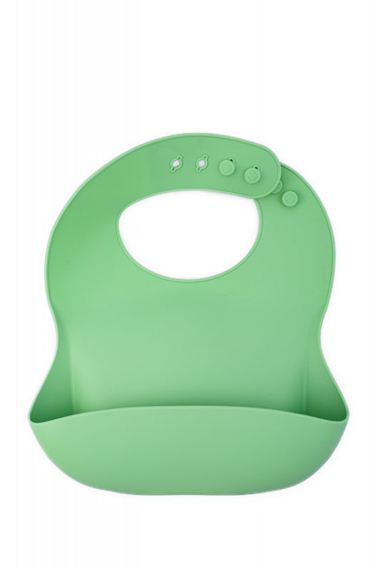 Bavetă reglabilă din silicon moale pentru bebeluși Oaki, verde pal