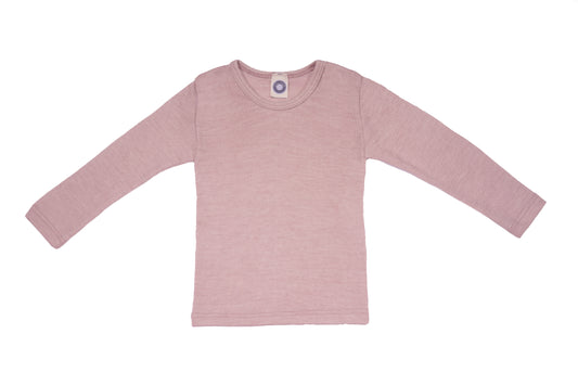 Bluză cu mânecă lungă din lână organică și mătase, roz pastel - Cosilana
