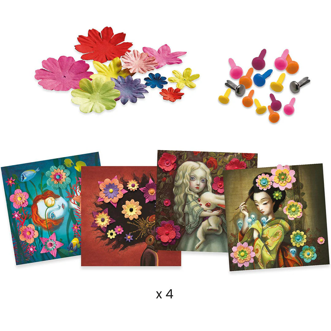 Set creativ Portrete cu flori din hârtie, Djeco