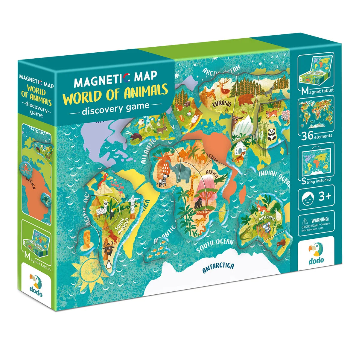 Puzzle magnetic Harta Lumii cu Animale – 36 piese educative - Dodo Toys