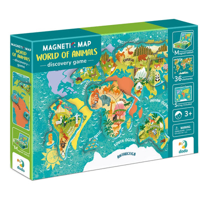 Puzzle magnetic Harta Lumii cu Animale – 36 piese educative - Dodo Toys