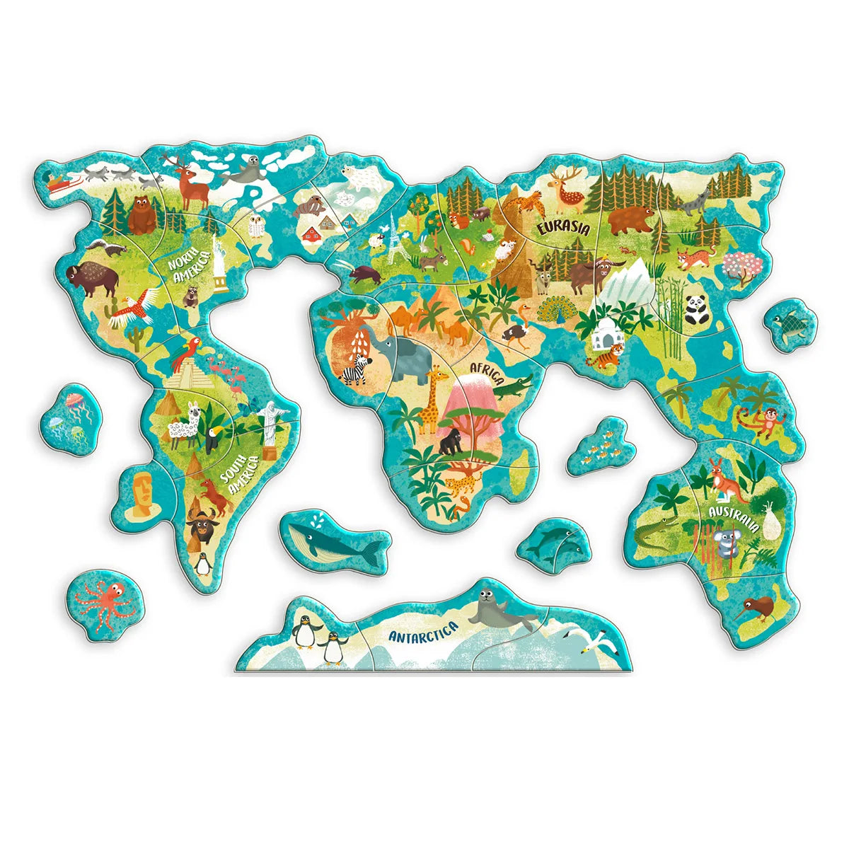 Puzzle magnetic Harta Lumii cu Animale – 36 piese educative - Dodo Toys