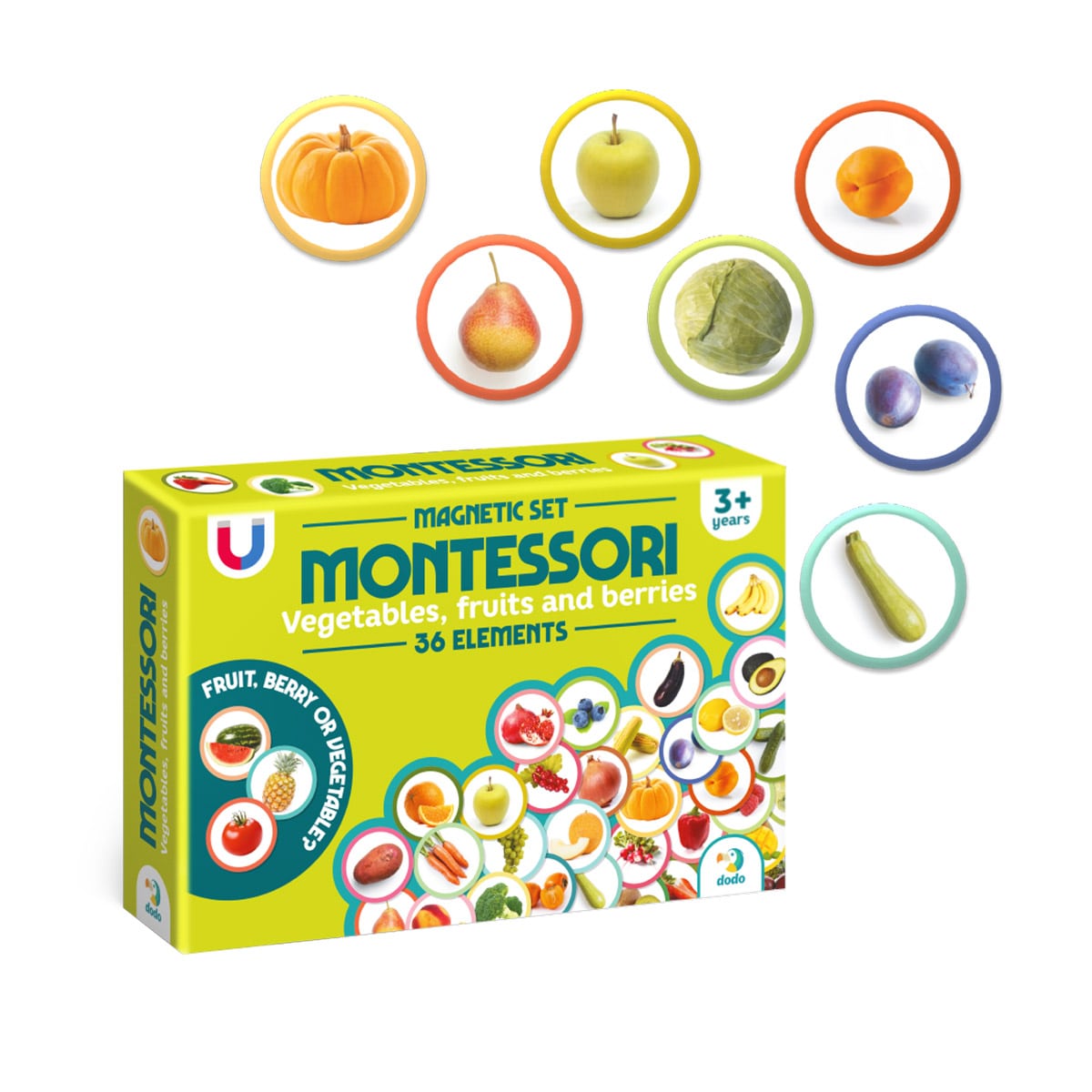 Set magnetic Montessori, Fructe și legume - Dodo Toys