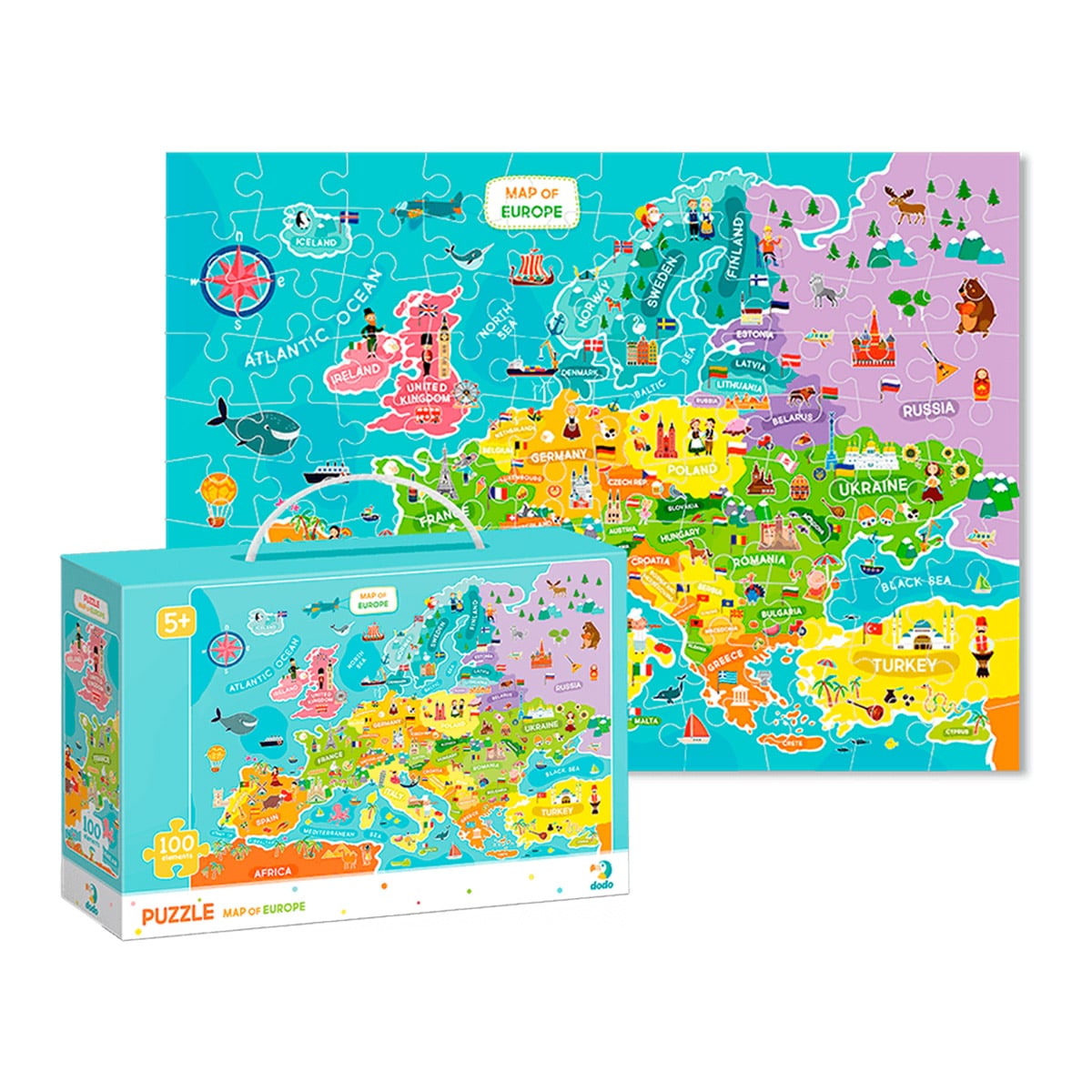 Puzzle Harta Europei, 100 piese - Dodo Toys