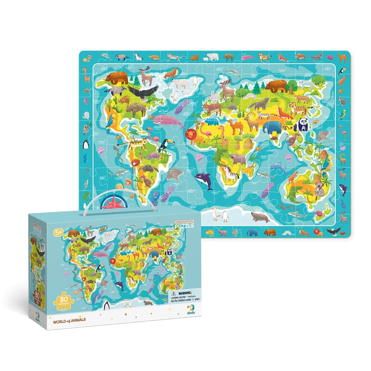 Puzzle de observare, Animalele lumii, 80 piese - Dodo Toys